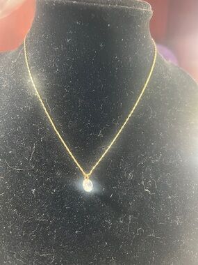 Delicate Gold Tone Necklace with Clear Crystal Pendant